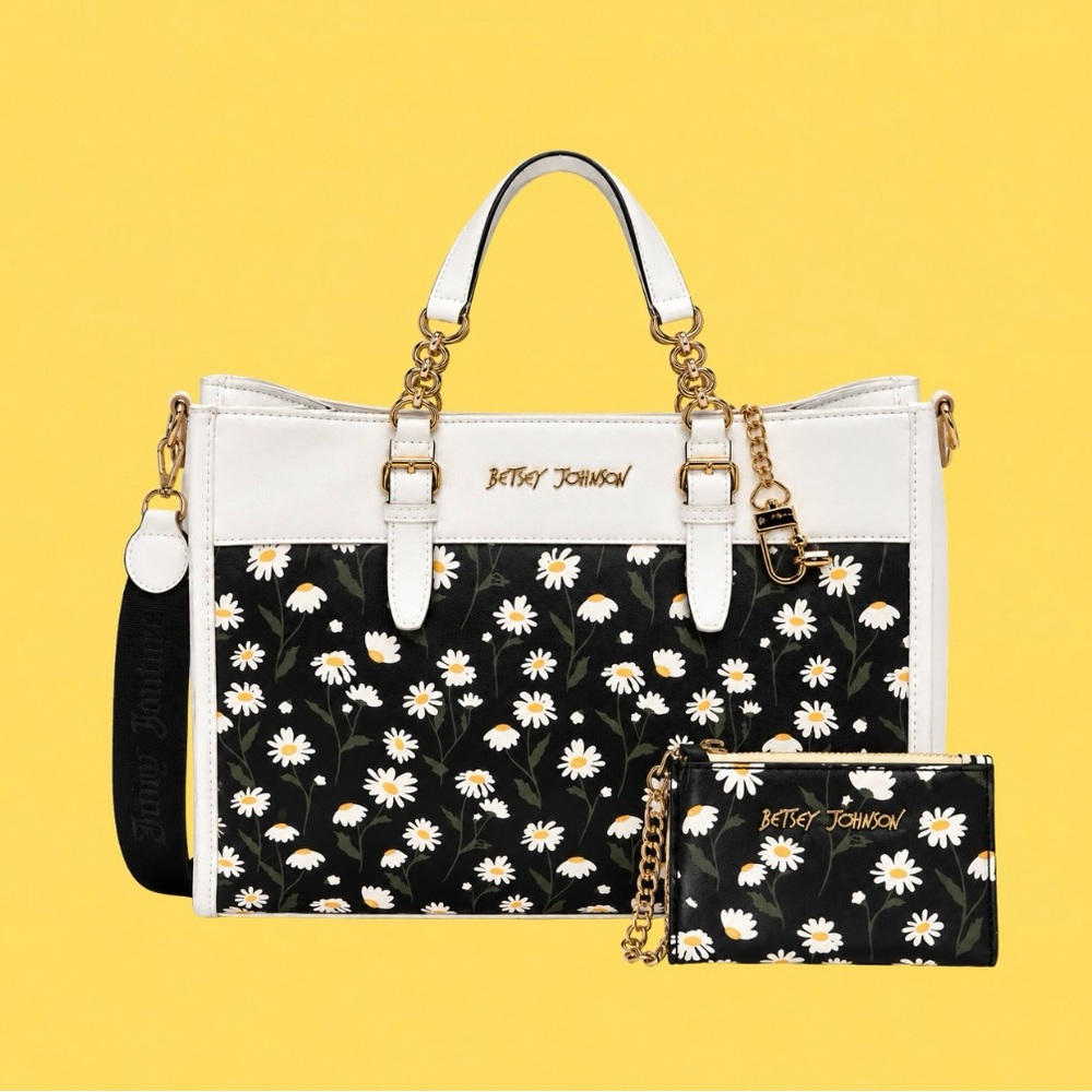 Betsey Johnson Daisy Print Satchel with Matching Wallet